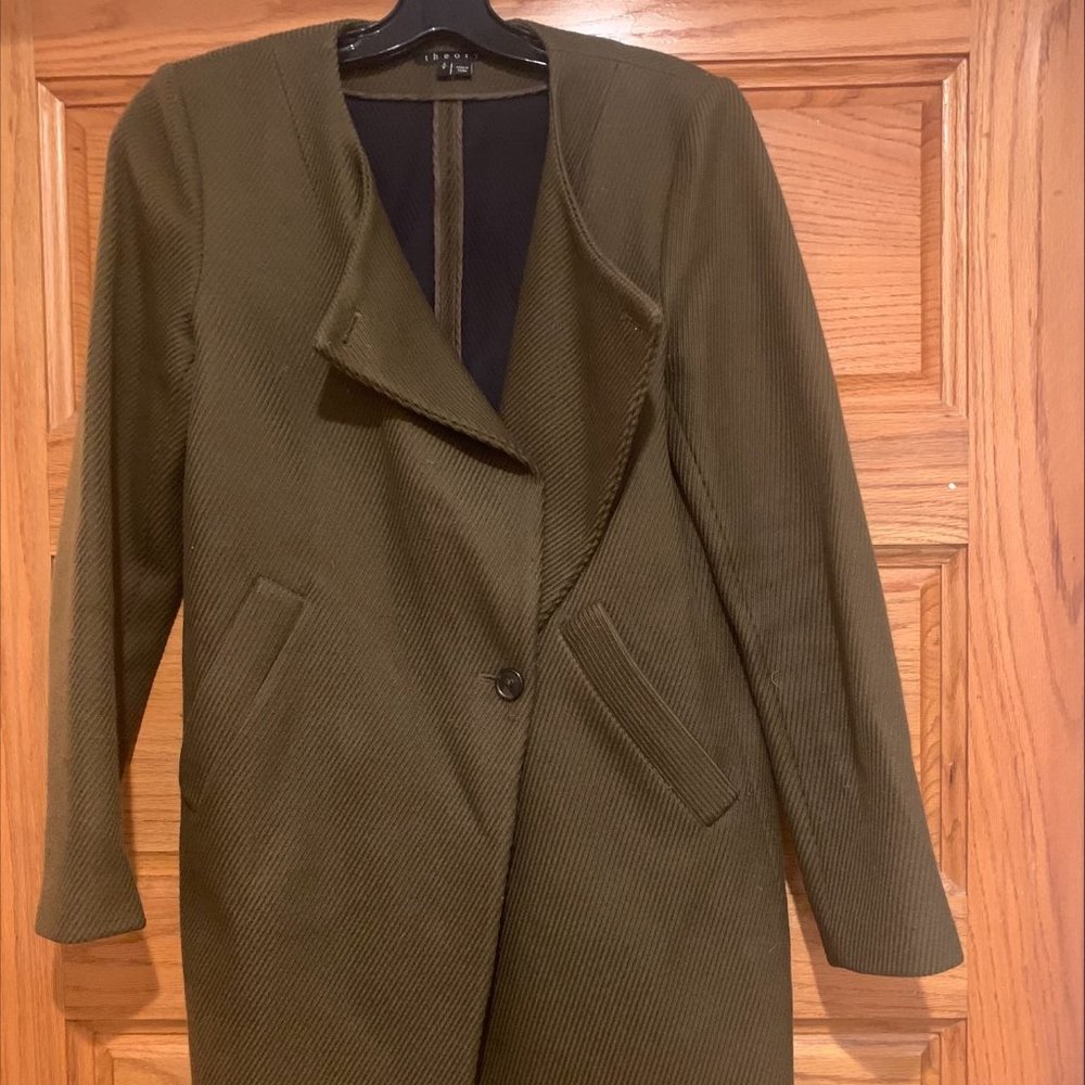 Theory Wool Coat - Olive Green - Size Small